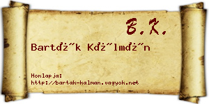 Barták Kálmán névjegykártya